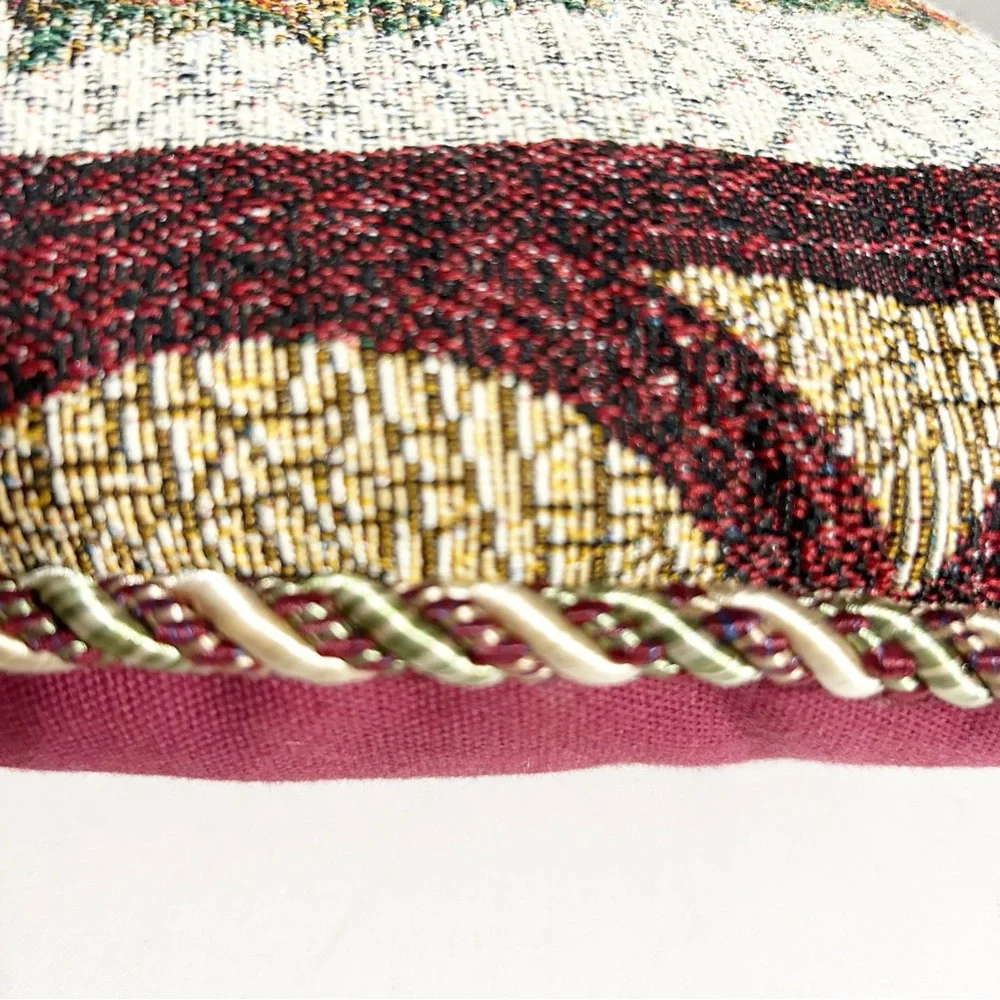 Unbranded Vintage Various Christmas Tree Design Tapestry Holiday Pillow CordTrim